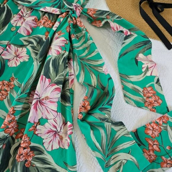 Zara Women's Midi Tropical Dress Size XS Green Button Down Belt Pockets Vacation - Picture 7 of 14